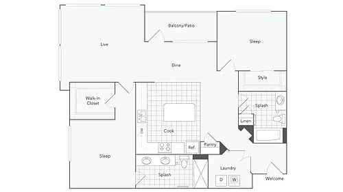 Floor plan 2 Bed 2 Bath Washer Dryer C