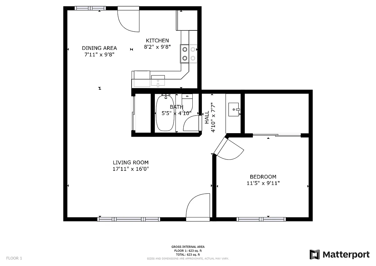 Floor plan 1 Bed 1 Bath