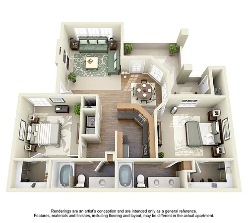 Floor plan Two Bedroom Two Bath B1