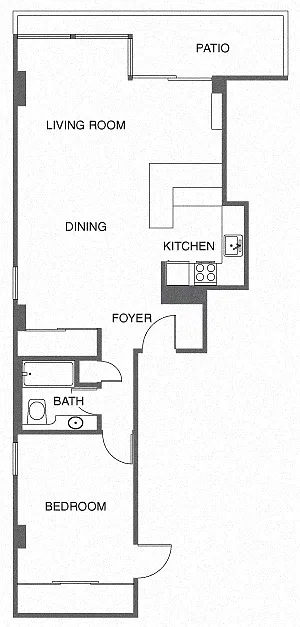 Floor plan Renovated 1 Bed, 1 Bath Corner