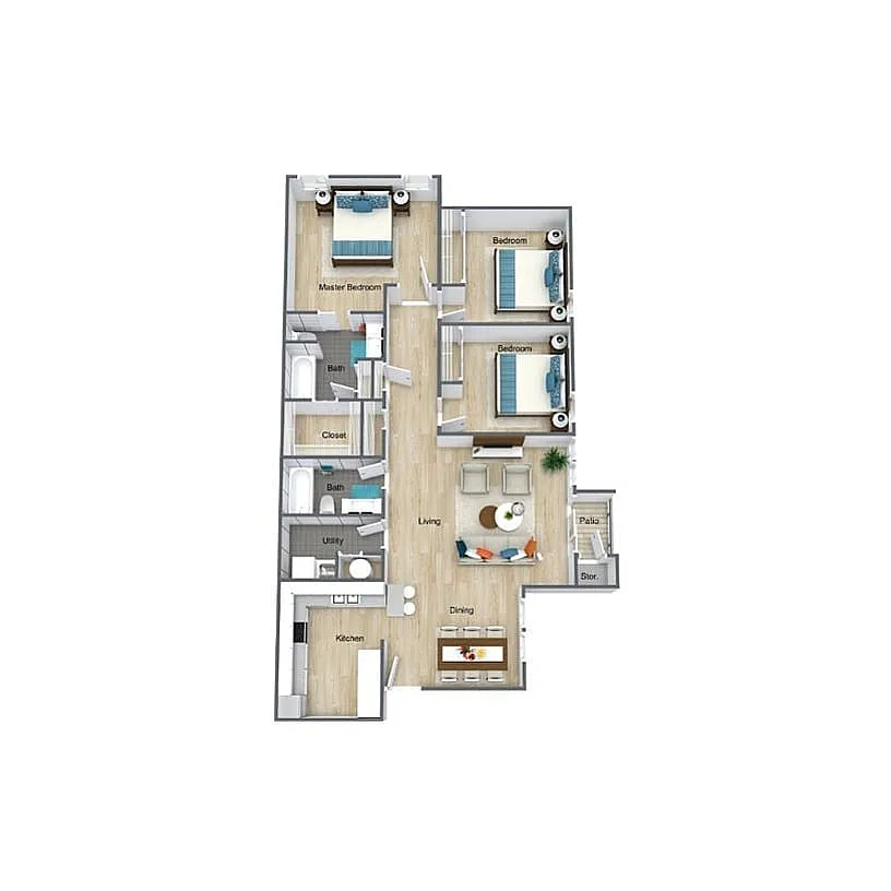 The Belmont _ our largest layout at 1,269 sq ft with three bedrooms. The Belmont _ our largest layout at 1,269 sq ft with three bedrooms. - Saddlewood Apartments