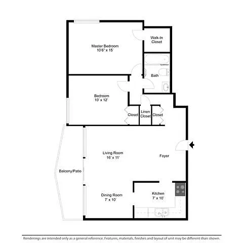 Floor plan 2 Bed 1 Bath
