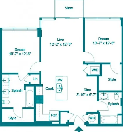 Two Bedroom Two Bath (1054 SF) Two Bedroom Two Bath (1054 SF)