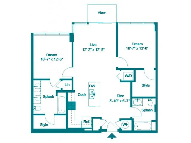 Floor plan Two Bedroom Two Bath (1054 SF)