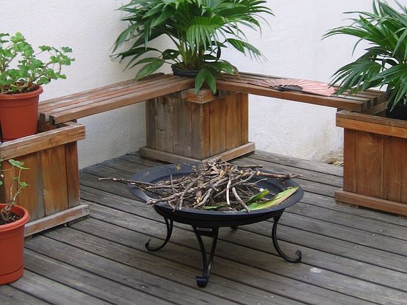 Tropical Fire Garden and Backyard With Greenbelt and Forest