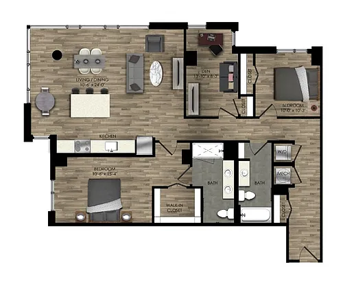 Floor plan 2 Bed/2 Bath Den-21W