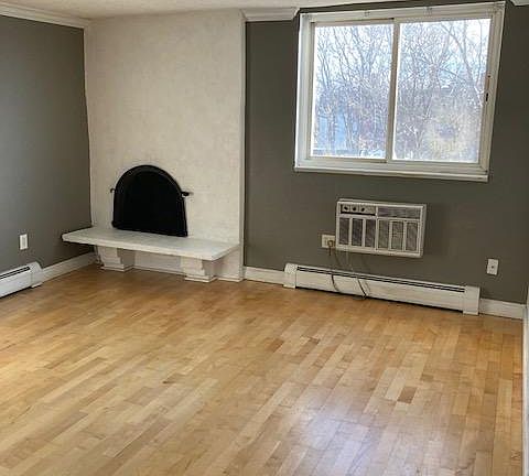 Living room, wood burning fireplace and A/C