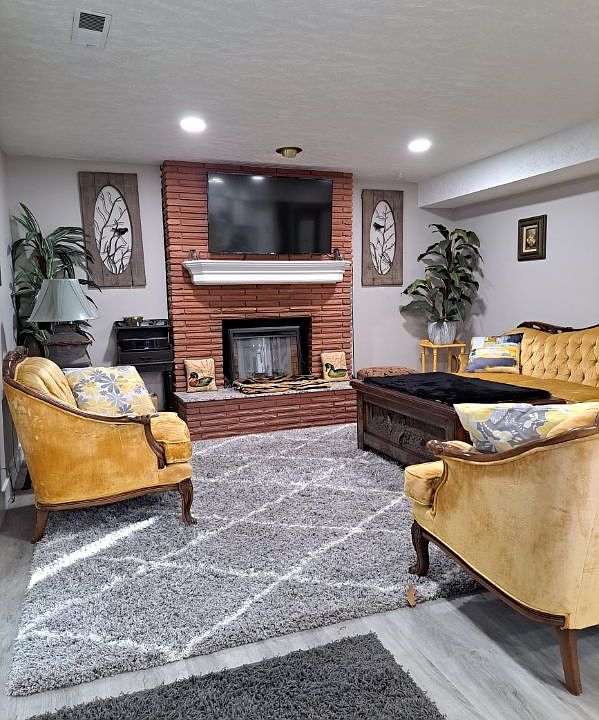 Living room open area to kitchen and dinning area. With french doors to outside patio area.