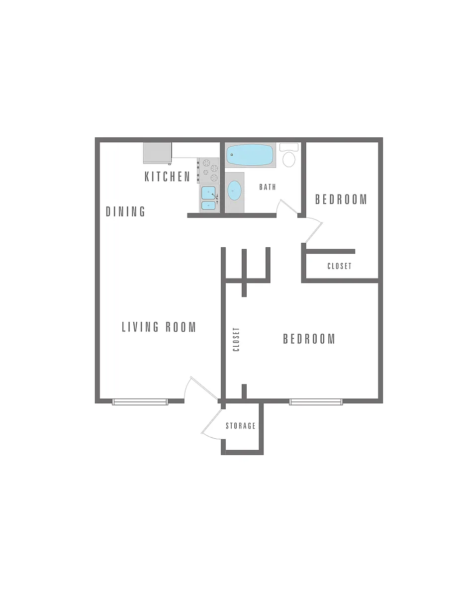 Floor plan 2 Bedroom 1 Bath