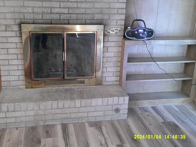 Fireplace and bookcase