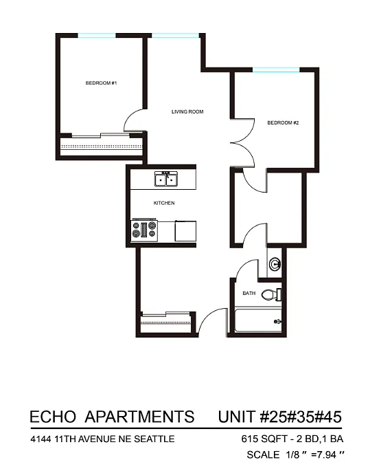 Floor plan 2 Bedroom 1 Bath C