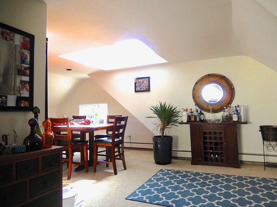 Dining area features large skylight