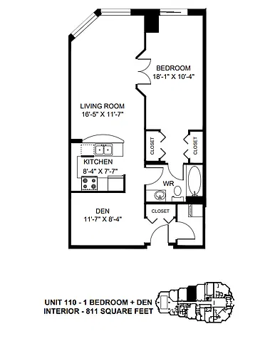Floor plan 1 Bedroom + Den
