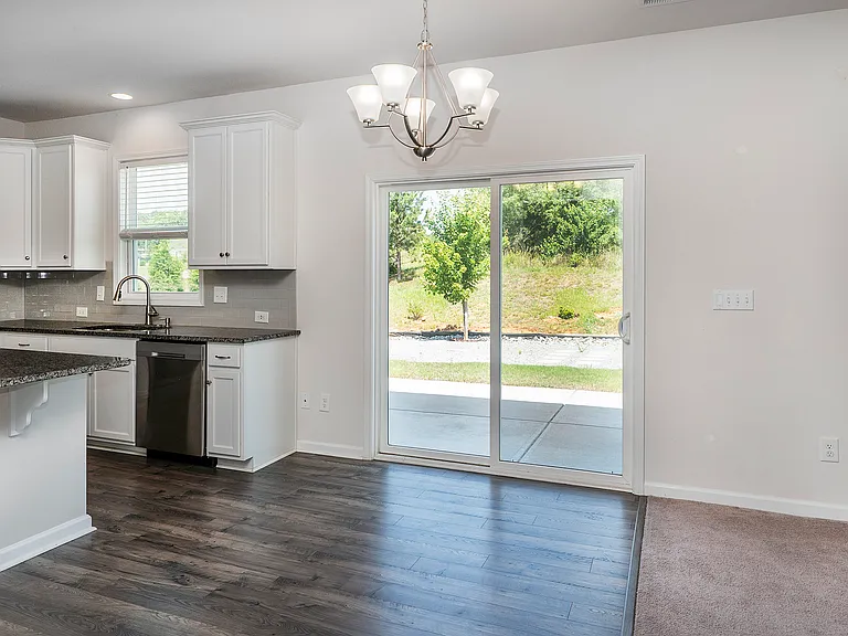 Kitchen, island, dining area