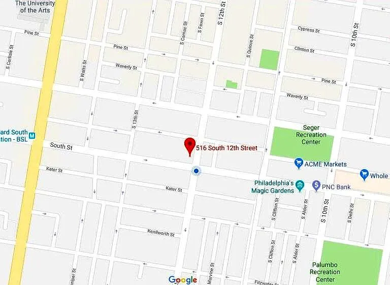 We are right at the corner of 12th and South, and just a two-minute walk from Acme and Whole Foods, plus PNC, Chase and Citizens Banks, plus several restaurants.