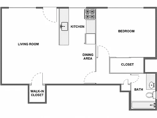 Floor plan 1 Bed / 1 Bath: Type B