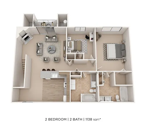 Floor plan Two Bedroom 2 Bath - 1,138 sqft