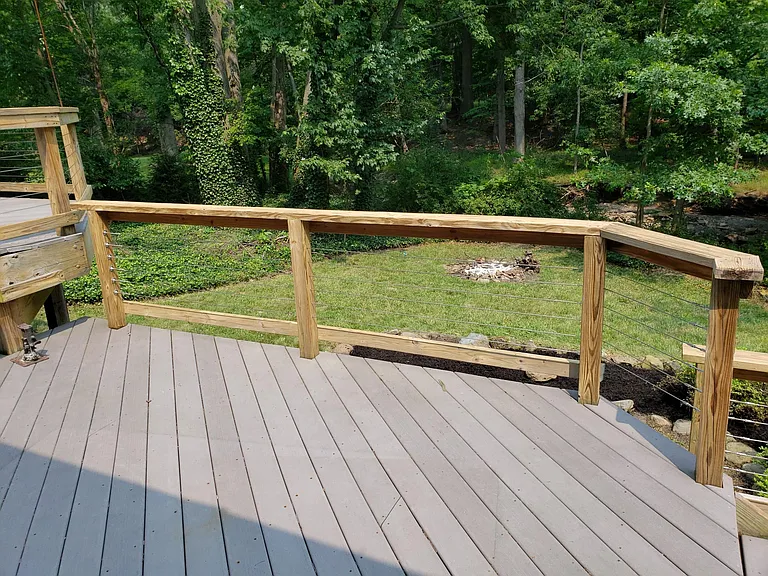 Middle deck overlooking backyard and Cahoon Creek.