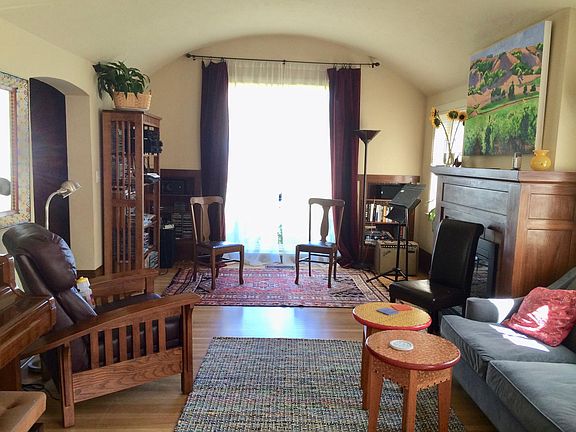 Living area, high ceilings, fireplace