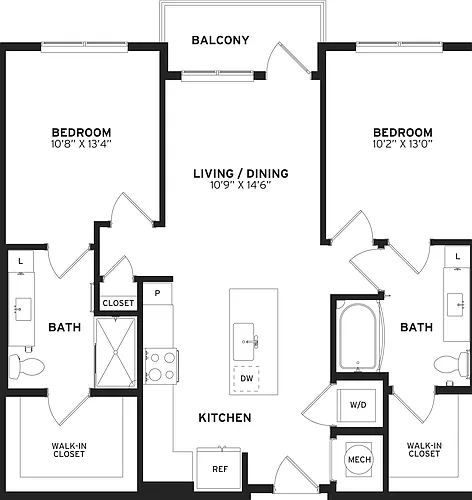 Floor plan 2 Bed/2 Bath-B1
