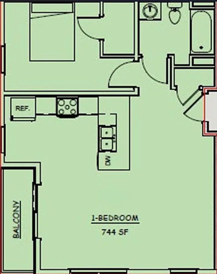 Floor plan 1 Bedroom LIHTC
