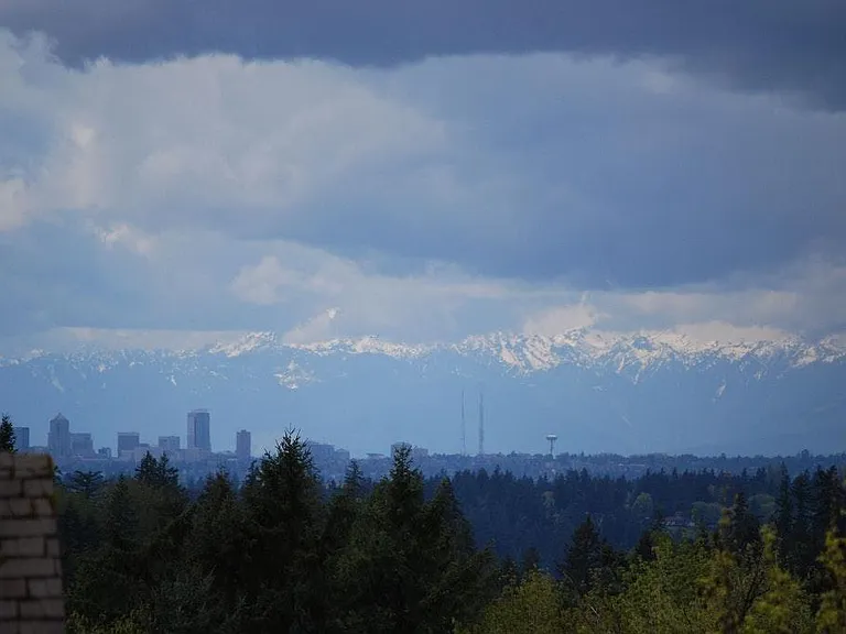 Views of Olympics and city skyline