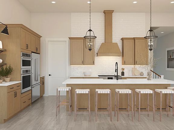 Kitchen with vast island pendant lights
