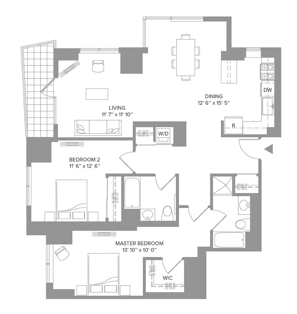 Floor plan LAGUNA - 2 Bedrooms Two Bathroom