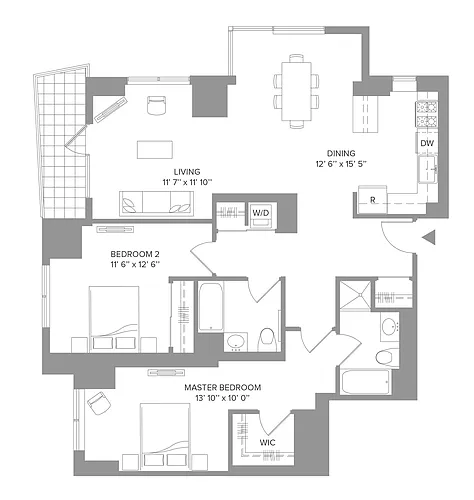 Floor plan LAGUNA - 2 Bedrooms Two Bathroom