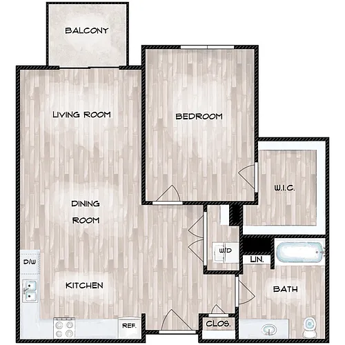 Floor plan 1 Bed 1 Bath D