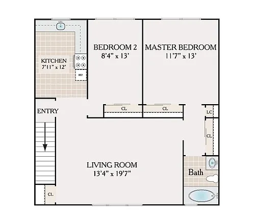 Floor plan 2 Bedroom 1 Bathroom