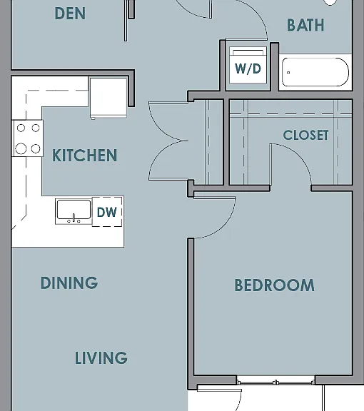 1 Bedroom 1 Bath 1 Den Floorplan Diagram