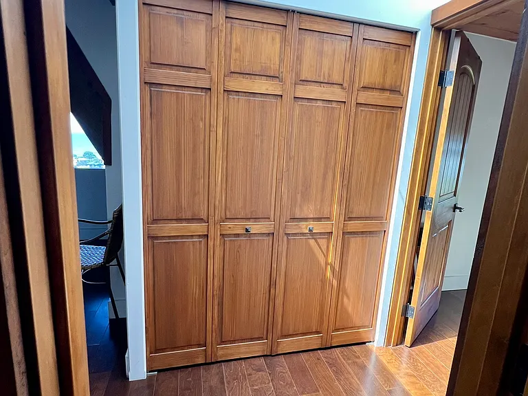 closet between downstairs bedroom and bathroom