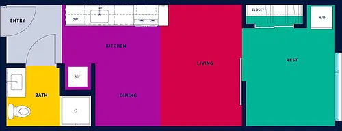 Floor plan Open 1 Bedroom with shower