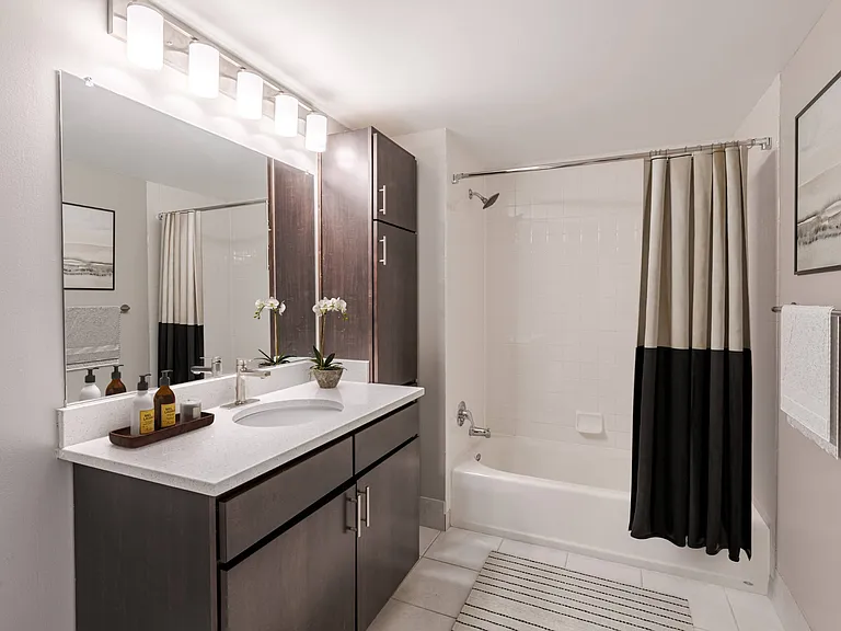 Well-lit Bathroom at 15 Bank Apartments in White Plains, NY 10606