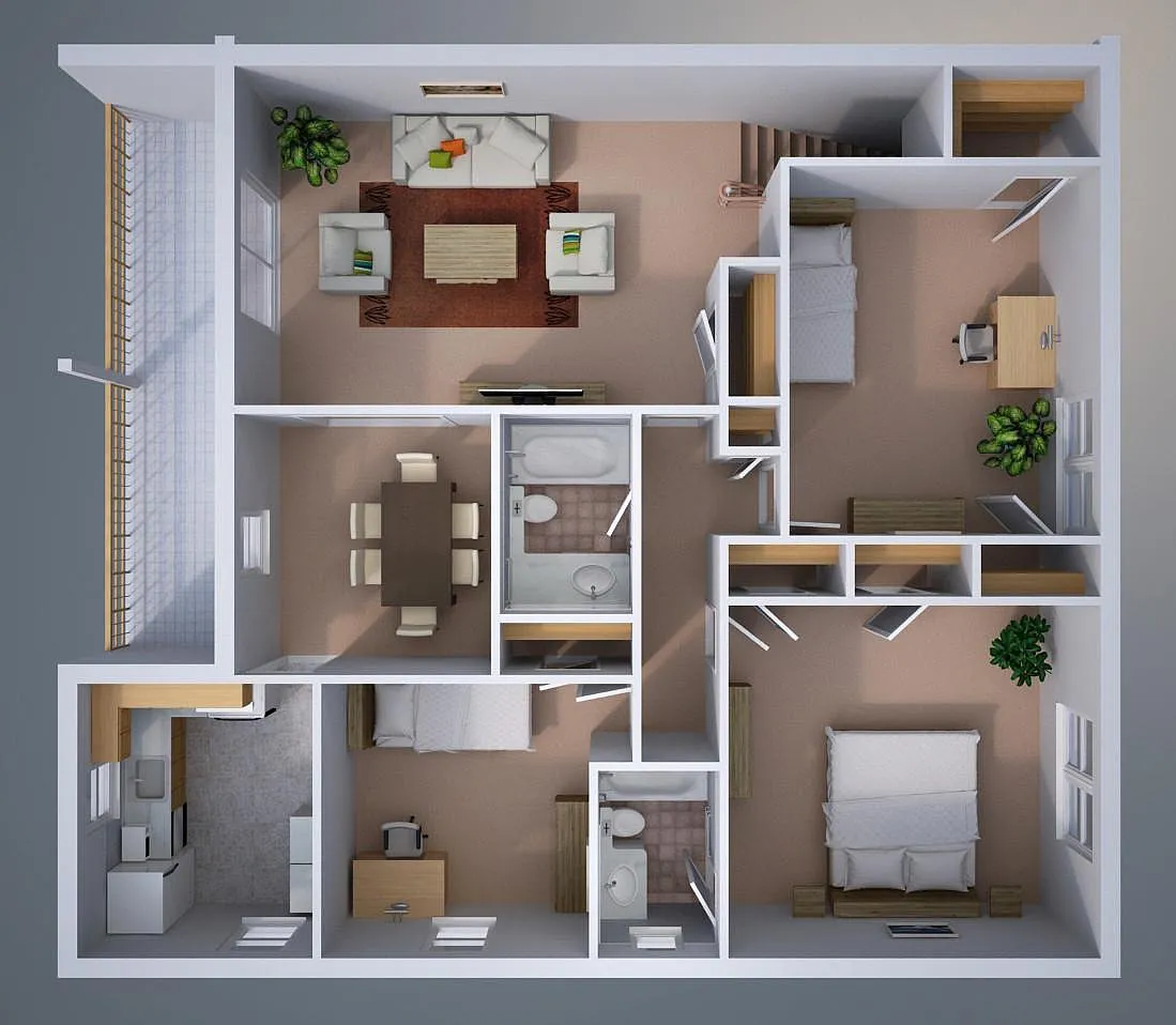 Floor plan Three-Bedroom Apartment