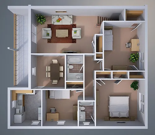 Floor plan Three-Bedroom Apartment