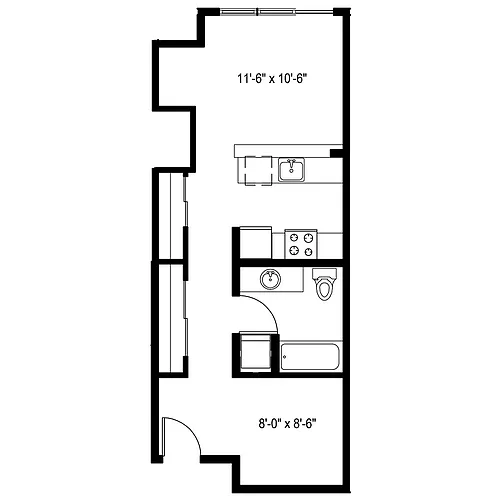 Floor plan Studio + Alcove A