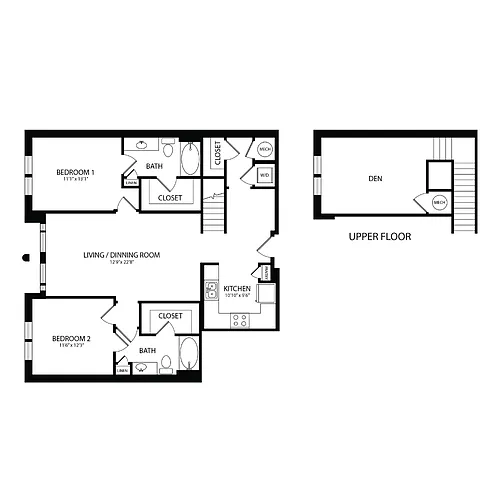 Floor plan 2 Bedroom + Loft, 2 Bath 1392 SF B1M