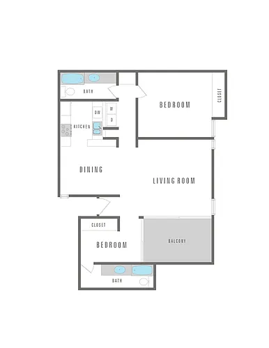 Floor plan 2 Bedroom 2 Bath