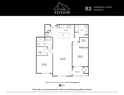 Floor plan B2 - 2 Bedrooms / 2 Bath