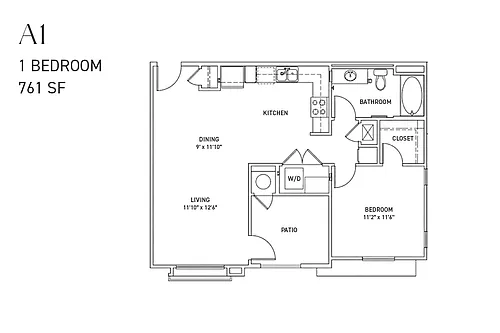 Floor plan A1 1 Bedroom Renovated
