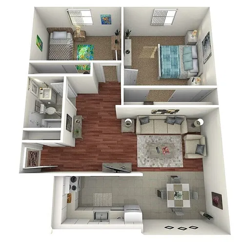 Floor plan Two Bedrooms One Bathroom (B2)