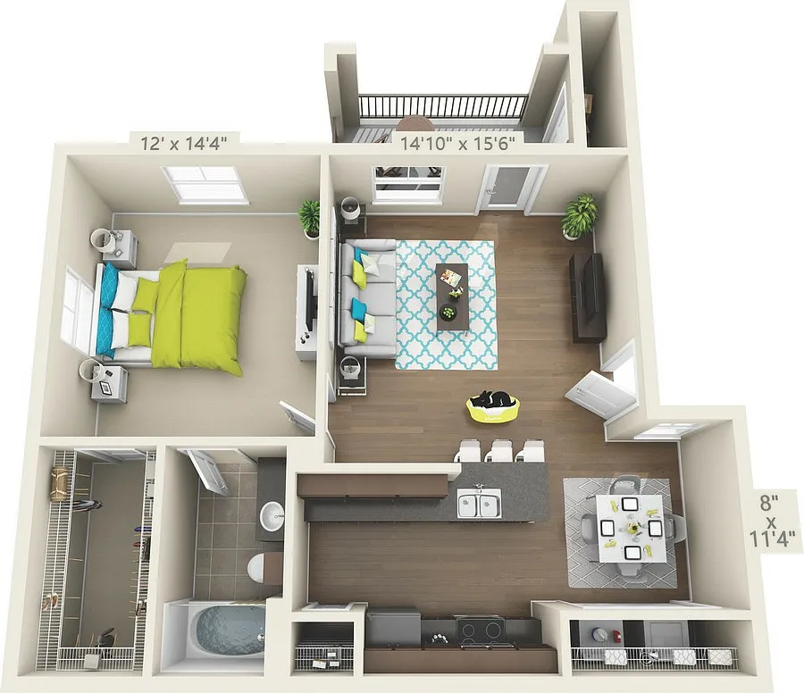 Floor plan A2 DUNN - 1 Bedroom, 1 Bathroom