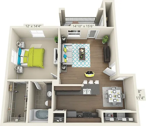 Floor plan A2 DUNN - 1 Bedroom, 1 Bathroom