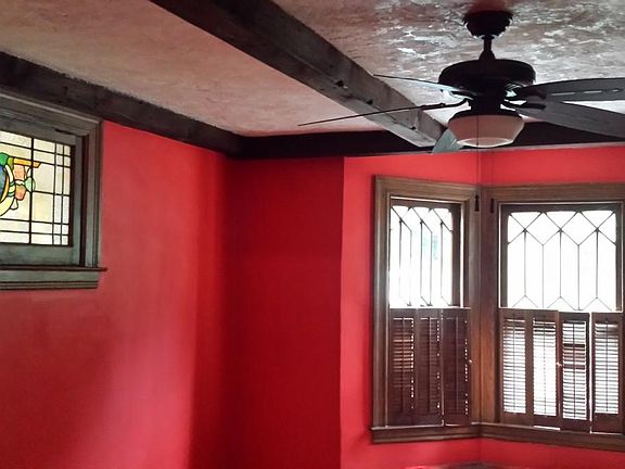 Dining room, stained-glass and bay windows