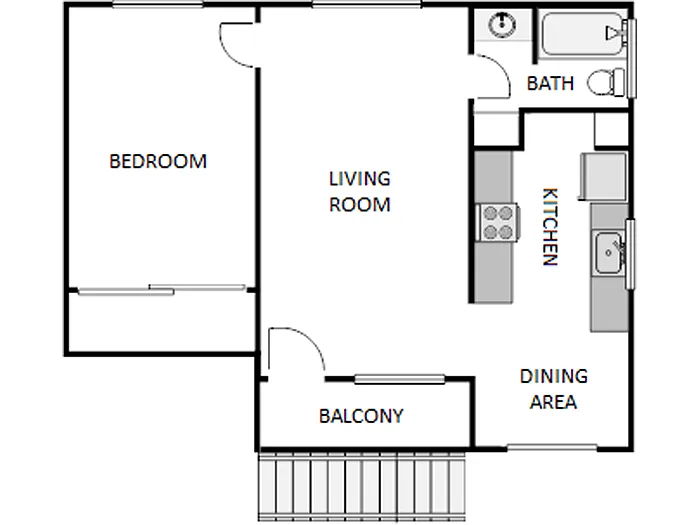 Floor plan 1 Bed / 1 Bath: Type B