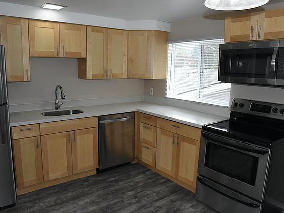 new stainless appliances, quartz countertops and birch cabin