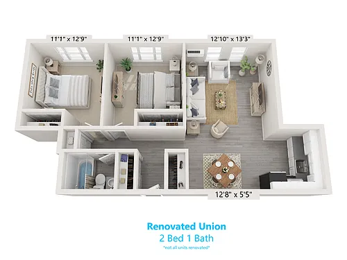 Floor plan 2 Bed 1 Bath - D