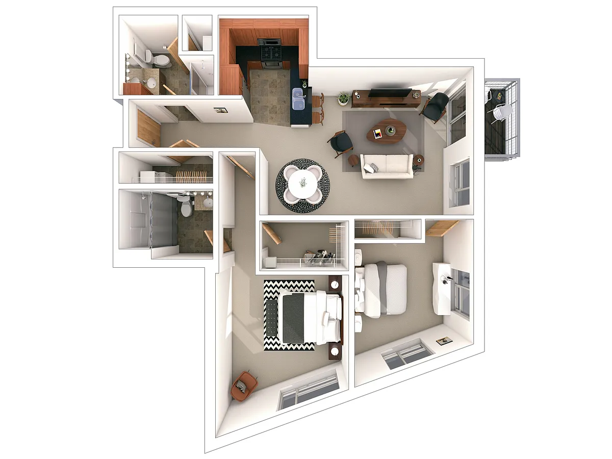 Floor plan 2 Bed / 2 Bath - 1,215 SF